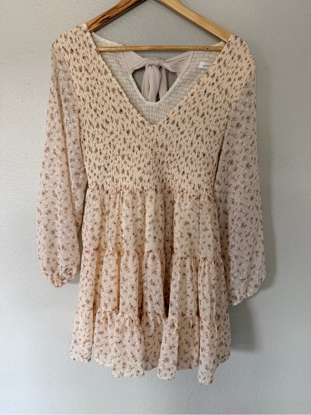 Altar'd State Cream Floral Smocked Tiered Midi Dress